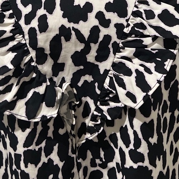 Sandy Liang Leopard Print Long Ruffle Sleeve Midi pocket Dress Size XXS - Picture 6 of 6